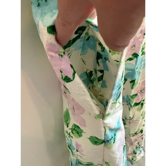Old Navy Womens XL Linen Blend Floral Midi Dress Sweetheart Neckline Pockets - Picture 4 of 8